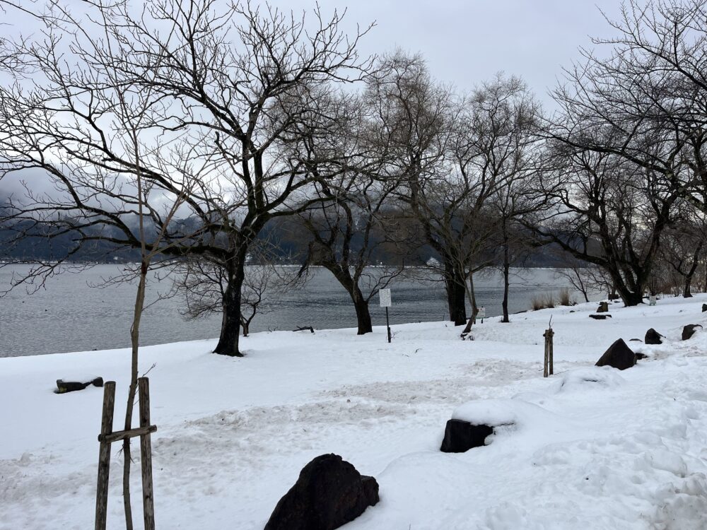 雪景色の琵琶湖